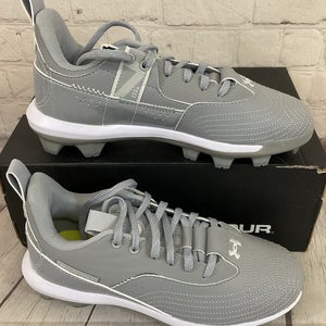 Under Armour 3025596-101 Harper 7 Low JR TPU Baseball Cleats Grey White US 4Y