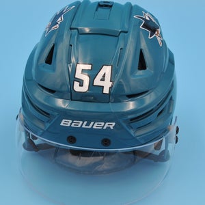 San Jose NHL Game-Used Bauer Reakt 150 Rare Teal #54 Givani Smith Helmet Pro Stock Game Helmet