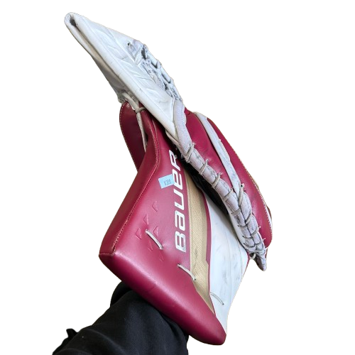 Bauer Supreme Shadow - Used Pro Stock Goalie Glove (White/Maroon/Gold)