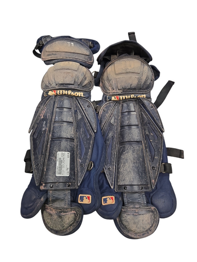 Used Wilson YOUTH CATCHER SHIN GUARDS Catchers Leg Guards Navy Blue Youth 11617-S000318831