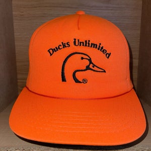 Vintage Blaze Orange Ducks Unlimited Snapback Adjustable Hunting Hat Cap Rare
