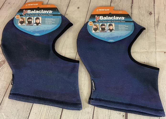 Two Seirus Youth Printed Balaclavas Sky Purple Breathable Four Way Stretch