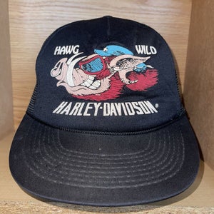 Vintage Harley Davidson Hawg Wild Snapback Hat Cap Hog Motorcycle Rare Black