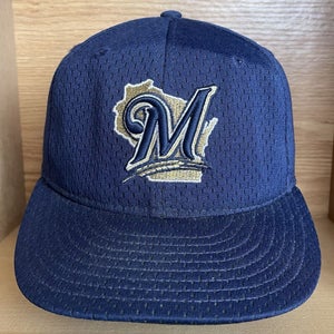 Milwaukee Brewers Jersey Style Mesh New Era Fitted Hat Cap Size 7 3/8 RARE USA