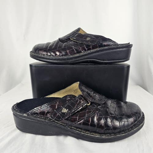 Finn Comfort ORB Black/Brown Croc Print Leather Clogs Mules Size 38, Womens 8.5