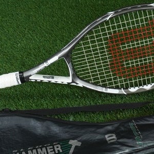 WILSON N6 HYBRID TENNIS RACKET GRAY W/ HAMMER BAG, #2 1/4, W/ OVERGRIP ~ MINTY