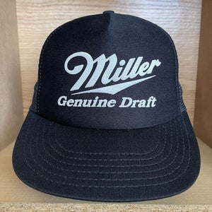 Miller Genuine Draft Trucker Hat MGD Black Mesh Snapback Made In USA Vintage