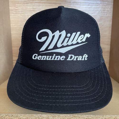 Miller Genuine Draft Trucker Hat MGD Black Mesh Snapback Made In USA Vintage