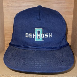 Vintage Oshkosh Trucks Rope Trucker Leather Strapback Hat Cap Blue Adjustable