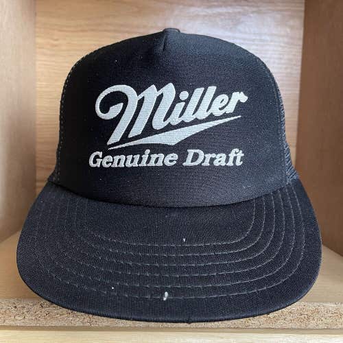 Vintage Miller Genuine Draft Trucker Hat MGD Black Mesh Snapback Made In USA