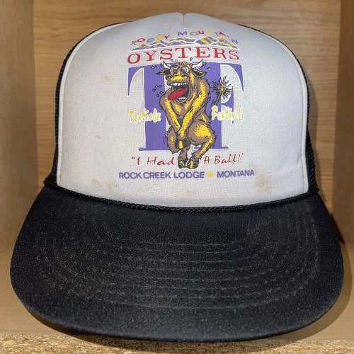 Vintage Rocky Mountain Oysters Rock Creek Lodge Montana Snapback Trucker Hat