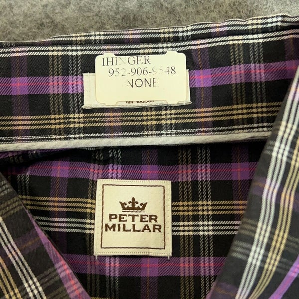 Peter Millar Mens Shirt Large Purple Golf Plaid Golf Casual Work Cotton Top