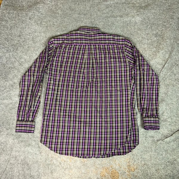 Peter Millar Mens Shirt Large Purple Golf Plaid Golf Casual Work Cotton Top