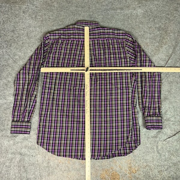 Peter Millar Mens Shirt Large Purple Golf Plaid Golf Casual Work Cotton Top