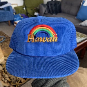 Vtg 80s Hawaii Rainbow Hat Snapback Trucker Mesh Hawaiian Headwear Corduroy NEW