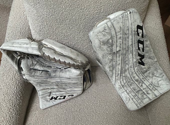 CCM Premier R1.9 Ice Hockey Goalie ALL White Senior Glove Set Blocker & Catcher