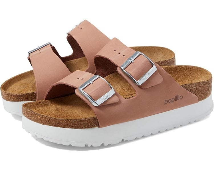 Birkenstock Arizona Sandal Women's 6-6.5 Pink Nubuck Leather Platform Slide P467