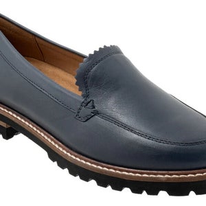 Trotters Fayth Flat Women's 9.5 Blue Leather Slip On Round Toe Loafer Shoes P472