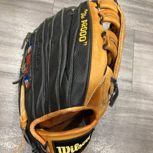 Black Wilson A2000 Right Hand Throw Outfield Baseball Glove 12" (Used)