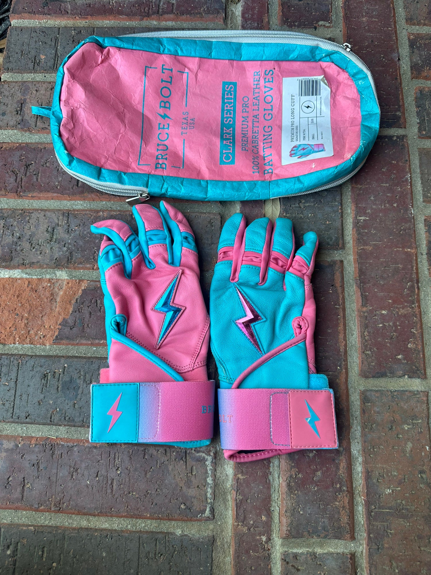 Bruce Bolt Clark Series Pink W/ Teal Long Cuff Batting Gloves 