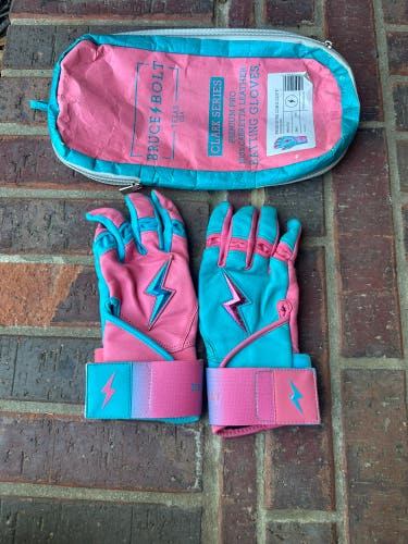 Bruce Bolt Clark Series Pink W/ Teal Long Cuff Batting Gloves