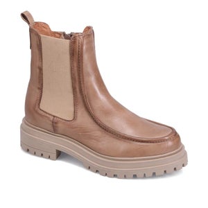 Miz Mooz Leilani Boot Women's US 9-9.5 Beige Leather Moc Toe Ankle Chelsea P508
