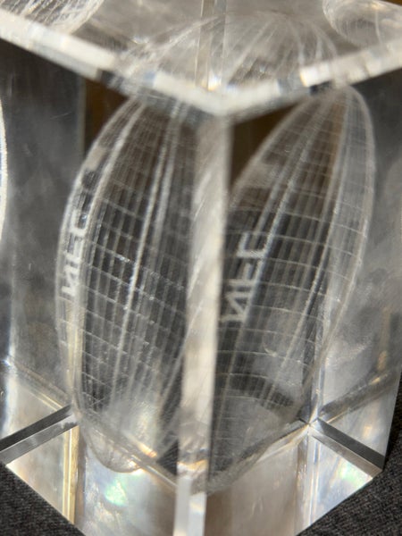 Vintage Holographic Etched NFL Football Paperweight Glass Collectible Fragile US
