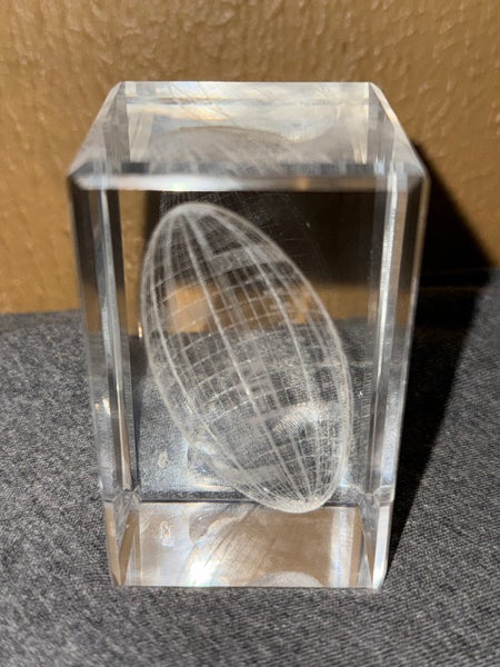 Vintage Holographic Etched NFL Football Paperweight Glass Collectible Fragile US