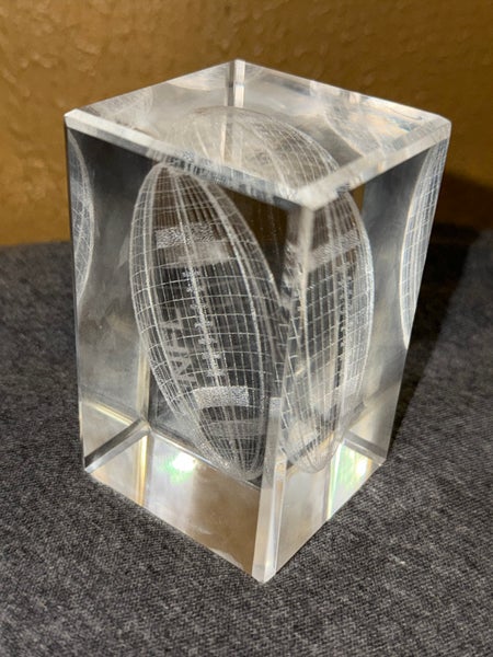 Vintage Holographic Etched NFL Football Paperweight Glass Collectible Fragile US