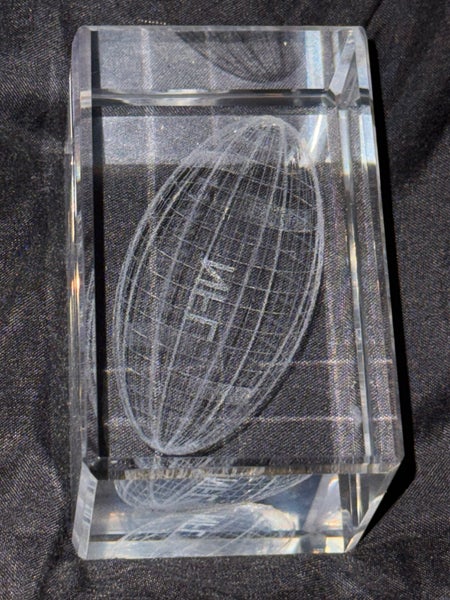 Vintage Holographic Etched NFL Football Paperweight Glass Collectible Fragile US