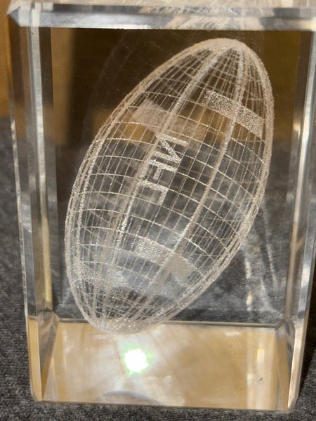 Vintage Holographic Etched NFL Football Paperweight Glass Collectible Fragile US