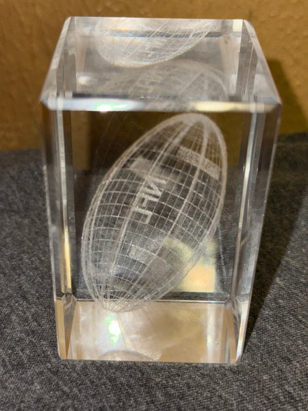 Vintage Holographic Etched NFL Football Paperweight Glass Collectible Fragile US