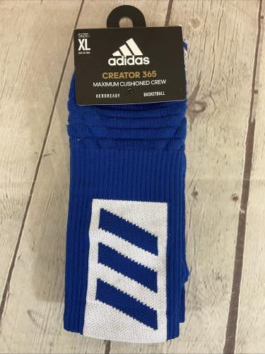 Adidas Creator 365 Maximum Cushioned Crew Basketball Socks Royal Blue White XL