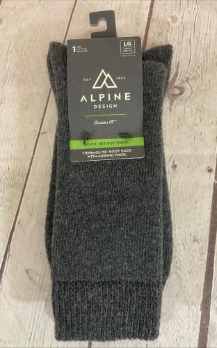 Alpine Design Thermolite Boot Merino Wool Socks Calf Cut Grey Mens Large Sz 8-12