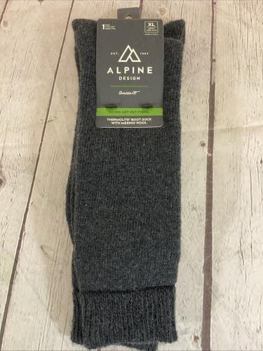 Alpine Design Thermolite Boot Merino Wool Sock Calf Cut Grey XL 13-15