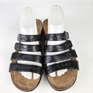 Dansko Pauline Slides Floral Bohemian Embossed Leather Size: 40 / 9.5-10 Black