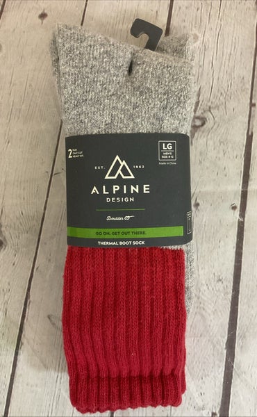 Alpine Design Calf Cut Thermal Boot Socks Grey Red LG 8-12