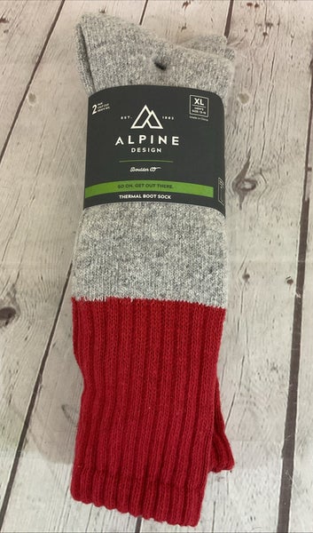 Alpine Design Calf Cut Thermal Boot Socks Grey Red XL 13-15