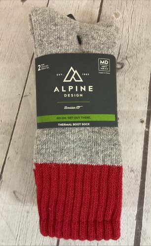 Alpine Design Calf Cut Thermal Boot Socks Grey Red MD 6-9