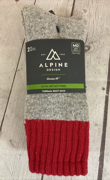 Alpine Design Calf Cut Thermal Boot Socks Grey Red MD 6-9