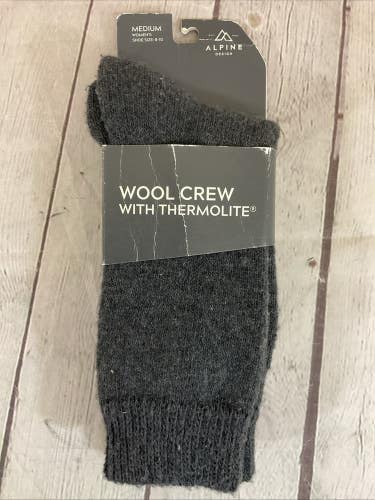Alpine Design Women's Wool Crew Thermolite Wool Socks Grey M 8-10
