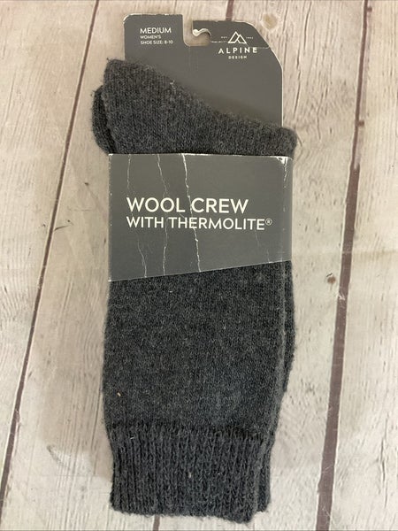 Alpine Design Women's Wool Crew Thermolite Wool Socks Grey M 8-10