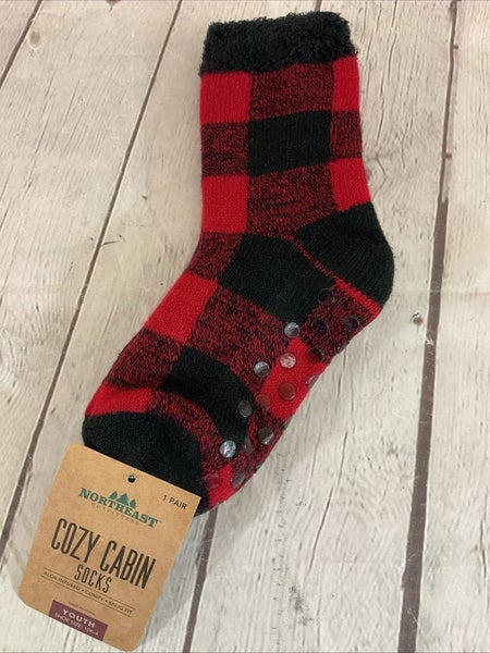 Northeast Outfitters Cozy Cabin Double-Layer Socks Red Black Plaid Youth 10K-4