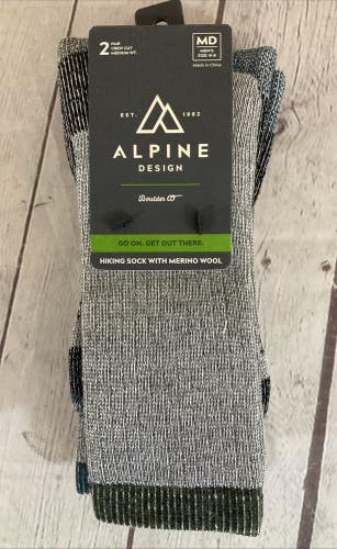 Alpine Design Crew Cut Merino Wool Hiking Socks Grey Black Blue Green MD 6-9