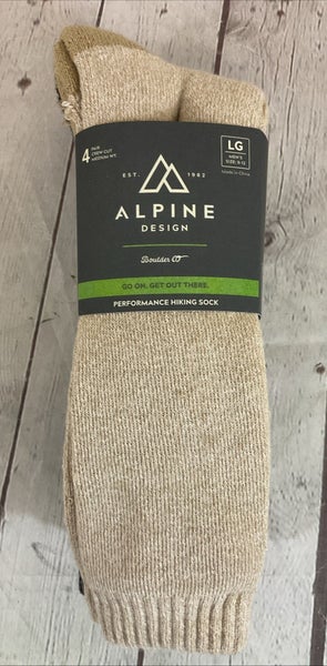 Alpine Design Crew Cut Cushioned Performance Hiking Socks Multicolored L 9-12