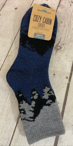 Northeast Outfitters Cozy Cabin Double-Layer Socks Navy Blue Grey Large 8-12.5