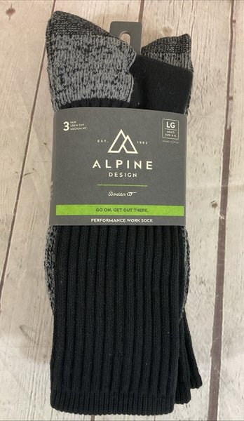 Alpine Design Crew Cut Cushioned Performance Work Socks Black LG 8-12