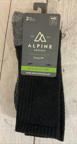 Alpine Design Crew Cut Reinforced Cushioned Work Socks Black Grey MD 4-8