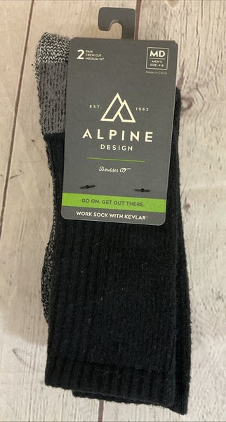 Alpine Design Crew Cut Reinforced Cushioned Work Socks Black Grey MD 4-8
