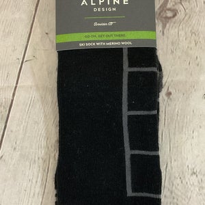 Alpine Design Calf Cut Merino Wool Ski Socks Black Grey MD 6-10